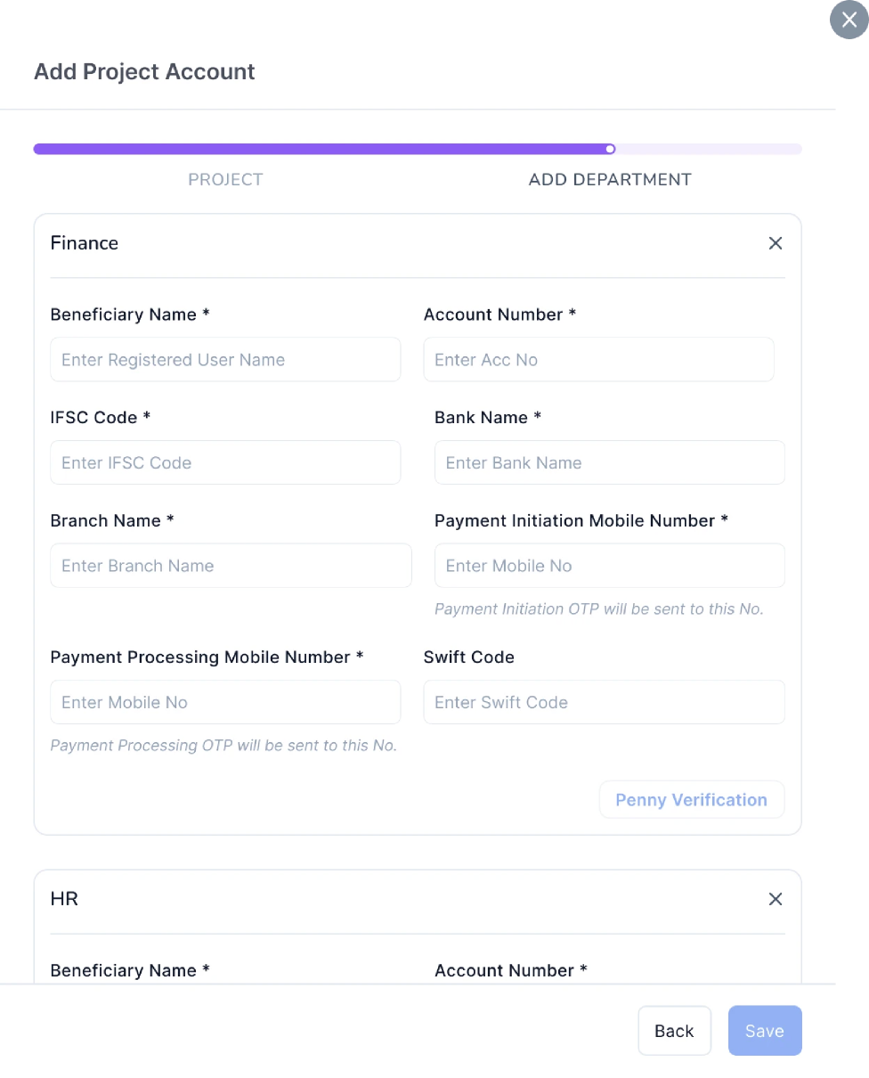 Add department account - empty form